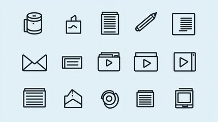 Office document icons, digital media, files, and communication