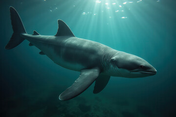 Naklejka premium Shark swimming in deep ocean waters