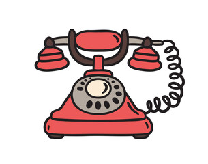 vintage red phone doodle cartoon icon. Colorful hand drawn retro telephone symbol. old fashioned technology. trendy old phone isolated vector illustration