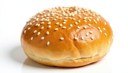 Sesame seed topped bun, light and airy, against pure white , seed, white