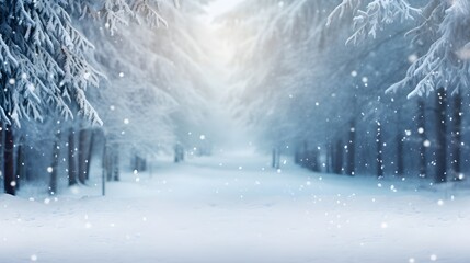 Naklejka premium A snowy forest with trees covered in snow