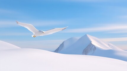 Majestic white bird soars over snow-capped peaks