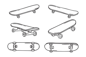 skateboards doodle hand drawn icon set. Outline drawing skateboard line clipart symbol collection of skateboarding  © Yanka