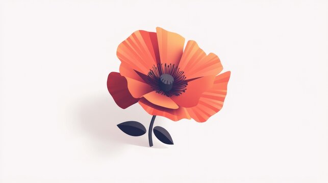 Paper poppy flower, white background, remembrance design