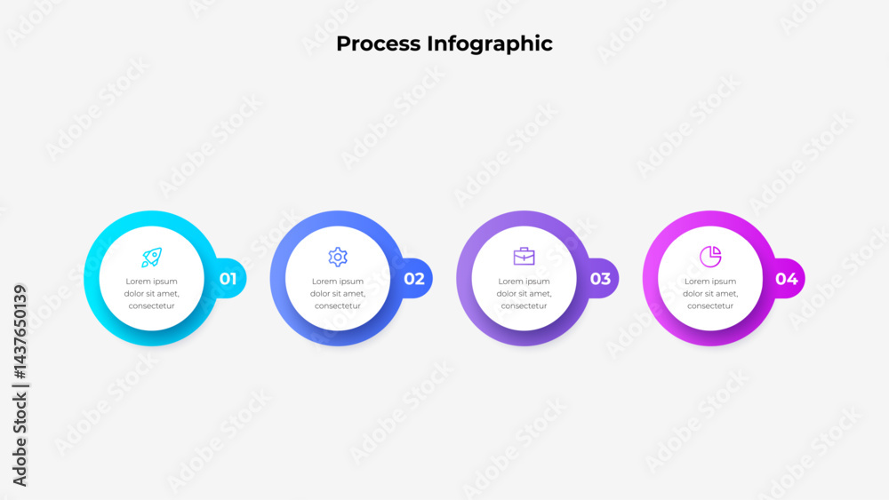Poster Colorful Four Step Process Infographic Showing Sequential Workflow Stages