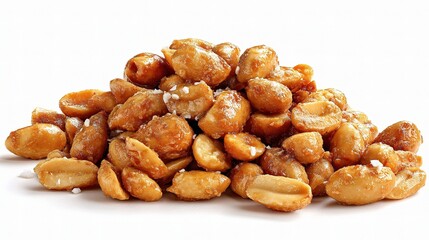 Fototapeta premium Glazed Roasted Peanuts Piled in Small Heap Isolated on White Background