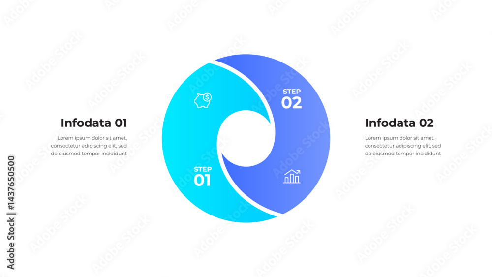Poster Gradient-themed infographic focuses on showcasing a two step business process with visually appealing circular design and financial-oriented icons, ideal for presentations