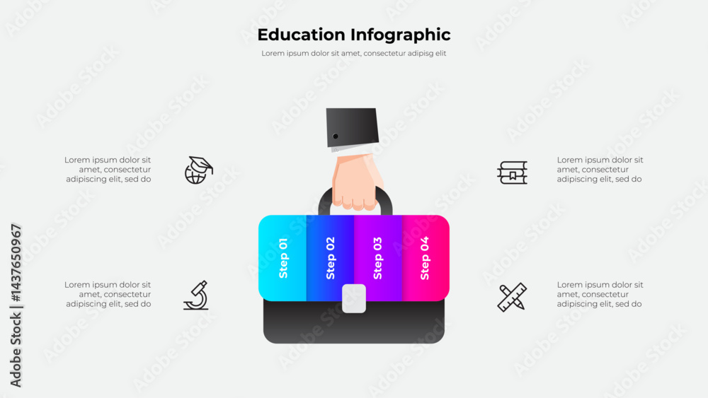 Aufkleber engaging infographic representing business steps with a briefcase motif. ideal for educational or co