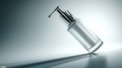 Fototapeta premium Sleek glass pump bottle with metallic accents, casting a soft shadow on a gradient background