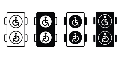 Black and White Traffic Light Icons for Wheelchair Accessibility Vector Design Illustration