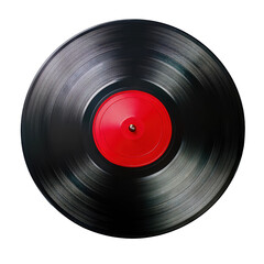 Vintage Vinyl Record with Red Center on Black Background, Perfect for Music Enthusiasts and Collectors on transparent background