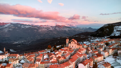 Panoramic view of the village of Capracotta in Molise, Italy.