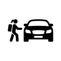 School run icon. Taking children to and from school in the car. Vector icon isolated on white background.