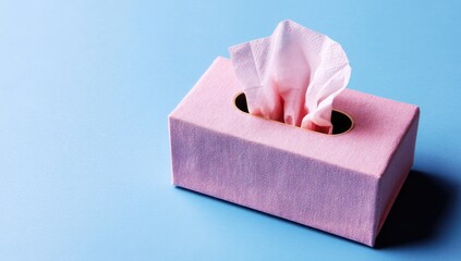 Pink tissue box on blue surface