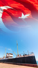 19 mayis or may 19 commemoration of Ataturk concept photo. Bandirma ship
