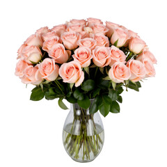 Obraz premium Peach Rose Bouquet in Vase, Transparent Background, Floral Arrangement