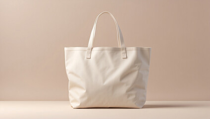 Elegant White Tote Bag on a Light Beige Background for Stylish Appeal