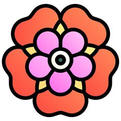 Summer flower. Editable vector icon, coloured with outlined stroke.