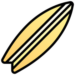 Surf board. Editable vector icon, coloured with outlined stroke.