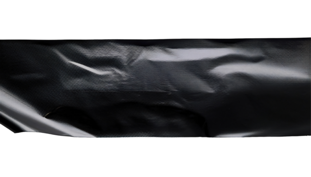 Textured black surface with subtle sheen, showcasing wrinkles and folds in a smooth material, ideal for backgrounds and artistic designs. on transparent background