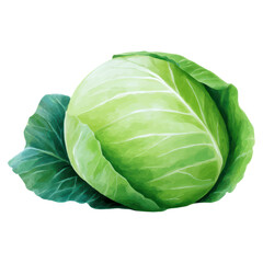 Fototapeta premium Fresh Green Cabbage with Leaves Isolated on White Background, isolated on transparent background.