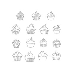 seamless pattern with cupcakes. Seamless background of cupcakes. Cupcake Icon set. Cake icon collection. Cupcake Flat Design Dessert Icon. Cupcake Vector Doodles Set. cupcake in doodle style. 