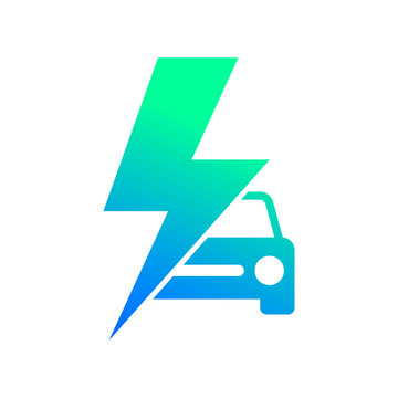Electric car icon symbol, EV car, Green hybrid auto charging point logotype, Eco friendly vehicle concept, Vector illustration