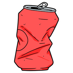 red crushed drinking can flat color vector illustration template design