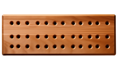 Wooden Cribbage Board with Peg Holes for Classic Card Game Enjoyment on transparent background