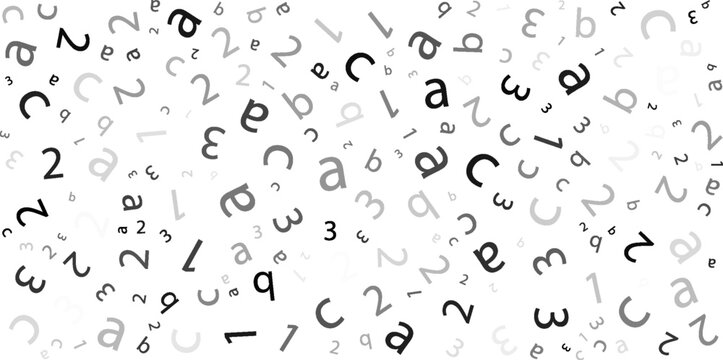 Black letter pattern on white background. Vector illustration for education design. Seamless pattern letters random flying. Alphabet book concept for grammar school. Letter wallpaper