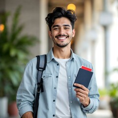 Young Student Holding Passport in Hand – Standing in Front of International University