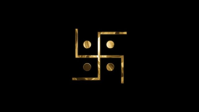 Golden Jainism Religious Symbol Animation on Dark Background

