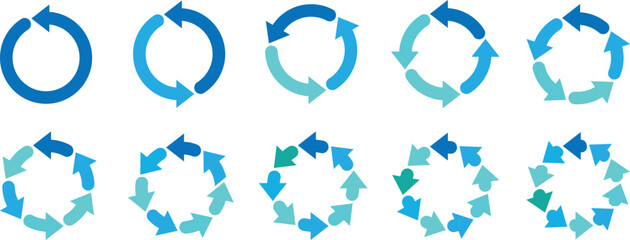 Pie charts diagrams. Pie chart of the multiple colored arrows. Circle pie chart. 2,3,4,5,6,7,8,9,10,11,12 sections or steps. Circle arrows infographic. Pie chart into an arrow ring chart. 