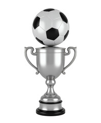 Fototapeta premium Silver Trophy with Soccer Ball - transparent background. Victory, sports.