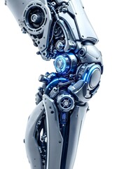 White Robotic Leg Close-Up – Futuristic Bionic Knee Technology Concept