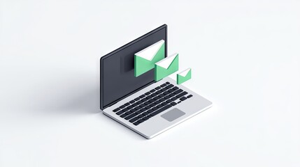Modern Minimal Laptop with Three Floating Emails