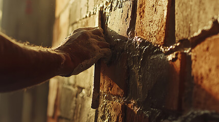 Bricklayer Applying Mortar to a Wall