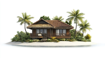 beautiful vacation home surrounded by lush greenery and palm trees, perfect for relaxation