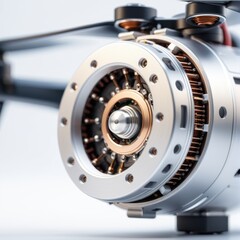 Brushless quadcopter motor, electric motor designed for next-generation drones. Brushless motor for FPV drone, crosssectional blueprint, motor armature details visible for engineering insight.