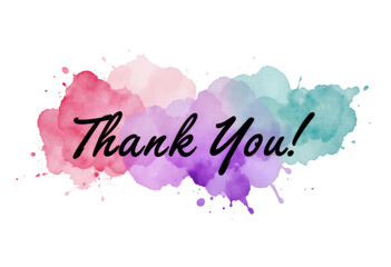 Thank You Watercolor Splash, Pink Purple Teal, Transparent Background.