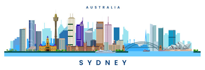 Sydney city landmarks illustration background Australia skyline landscape travel © SachiDesigns