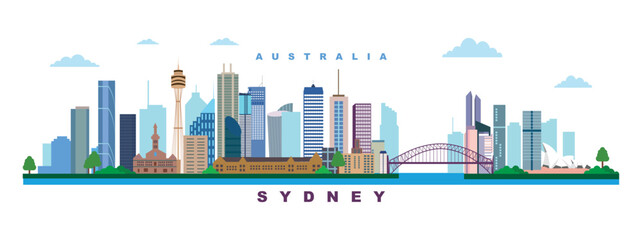 Fototapeta premium Sydney city landmarks illustration background Australia skyline landscape travel