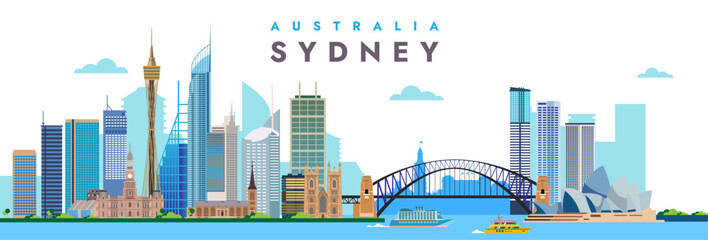 Sydney city landmarks illustration background Australia skyline landscape travel