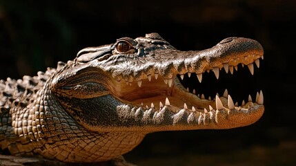 Fototapeta premium Close-Up of Crocodile with Open Mouth Showing Sharp Teeth