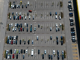 Shopping mall parking space. Aerial view