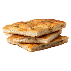 Freshly Baked Focaccia Bread with Herbal Toppings on a White Background, isolated on transparent background.