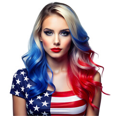 Patriotic Hairstyle Red White and Blue Hair isolated on transparent background