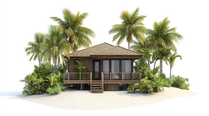 tropical vacation home surrounded by lush palm trees and greenery, perfect for relaxation