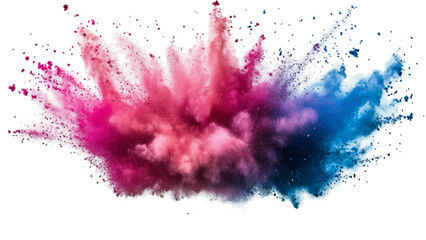 Colorful rainbow powder explosion on a transparent background. A burst of colorful powder creates a beautiful, vivid display against a bright white background, abstract watercolor background