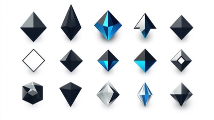 Geometric crystals, shapes, design elements, white background, abstract illustration, website design